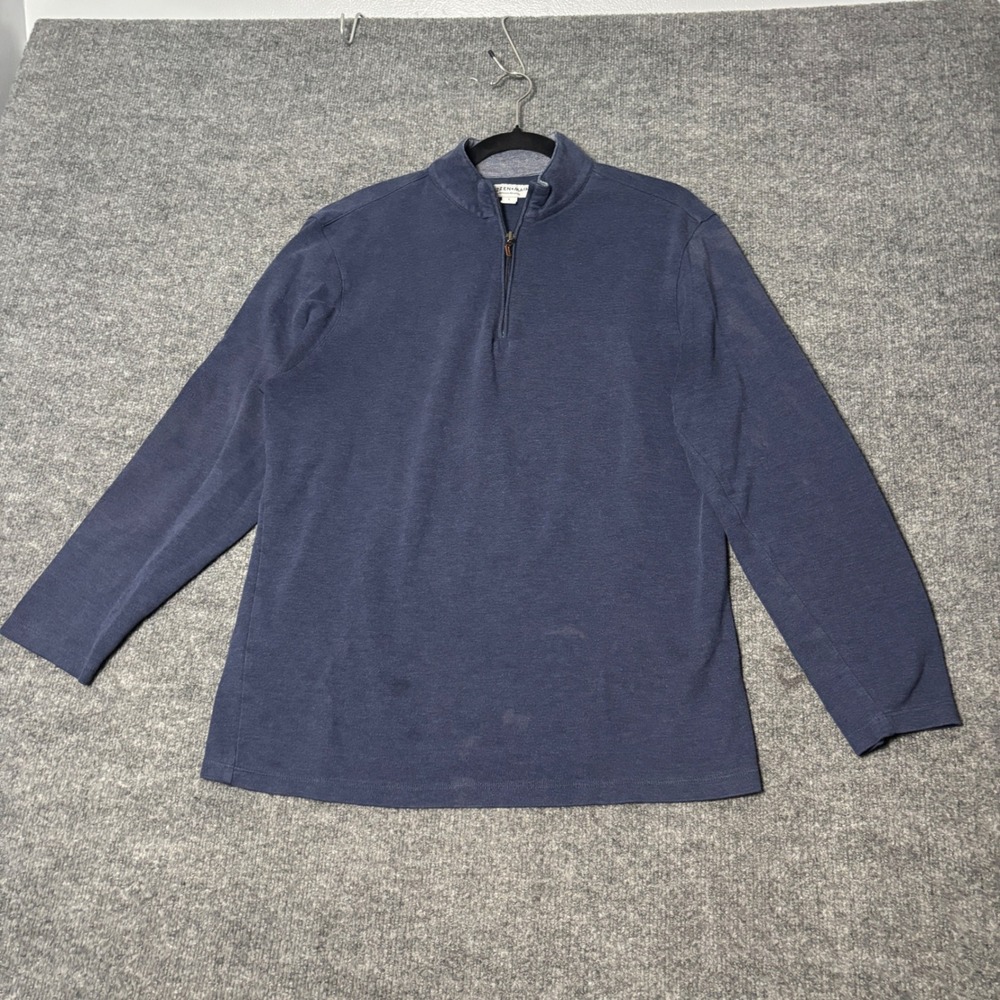 Mizzen+Main 1/4 Zip Pullover Mens Large Navy Blue Manhattan Performance Stretch